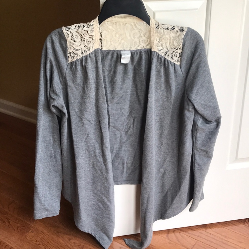 Gray cardigan with lace detail